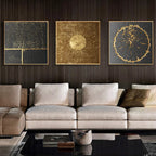 Modern Abstract Black Golden Geometric Wall Art Fine Art Canvas Prints Square Format Pictures For Living Room Dining Room Art For Home Office Decor
