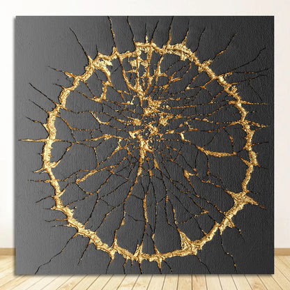 Modern Abstract Black Golden Geometric Wall Art Fine Art Canvas Prints Square Format Pictures For Living Room Dining Room Art For Home Office Decor