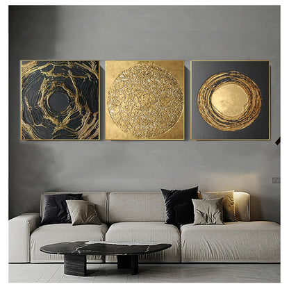 Modern Abstract Black Golden Geometric Wall Art Fine Art Canvas Prints Square Format Pictures For Living Room Dining Room Art For Home Office Decor