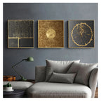 Modern Abstract Black Golden Geometric Wall Art Fine Art Canvas Prints Square Format Pictures For Living Room Dining Room Art For Home Office Decor