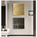 Modern Abstract Black Golden Geometric Wall Art Fine Art Canvas Prints Square Format Pictures For Living Room Dining Room Art For Home Office Decor