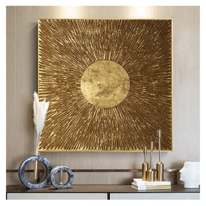 Modern Abstract Black Golden Geometric Wall Art Fine Art Canvas Prints Square Format Pictures For Living Room Dining Room Art For Home Office Decor