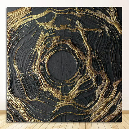 Modern Abstract Black Golden Geometric Wall Art Fine Art Canvas Prints Square Format Pictures For Living Room Dining Room Art For Home Office Decor