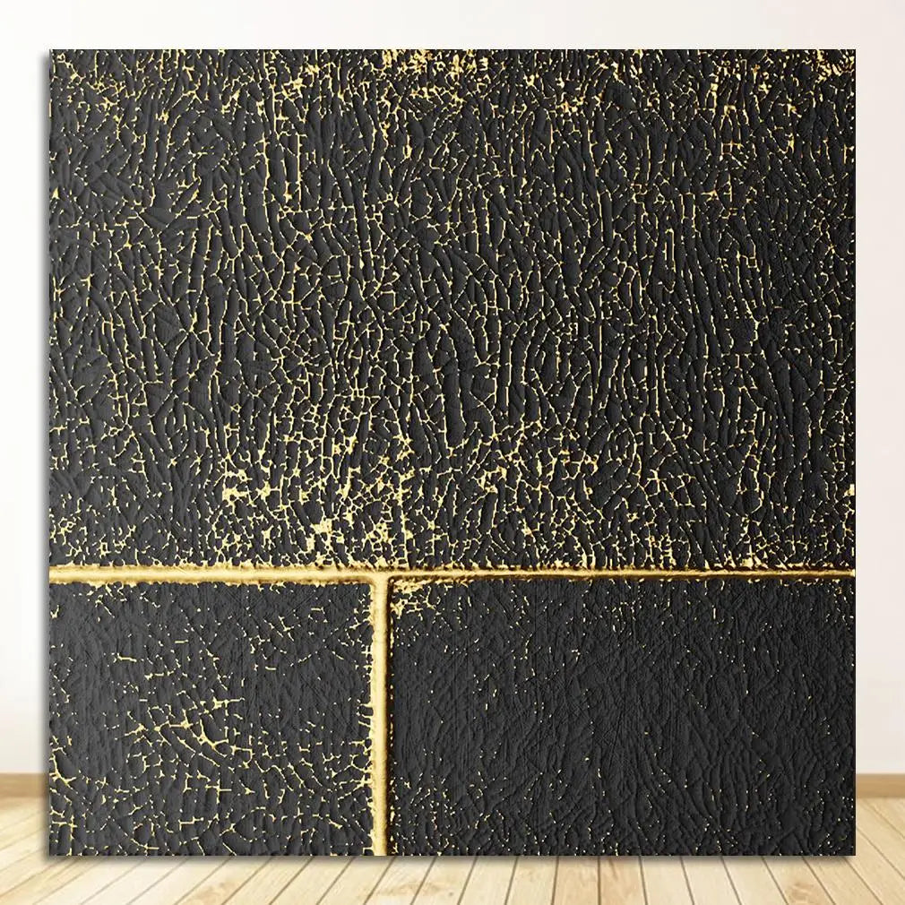 Modern Abstract Black Golden Geometric Wall Art Fine Art Canvas Prints Square Format Pictures For Living Room Dining Room Art For Home Office Decor
