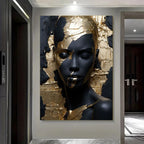 Modern Abstract Black Golden Woman Portrait Wall Art Fine Art Canvas Print Pictures For Entrance Foyer Reception Hallway Light Luxury Home Decor
