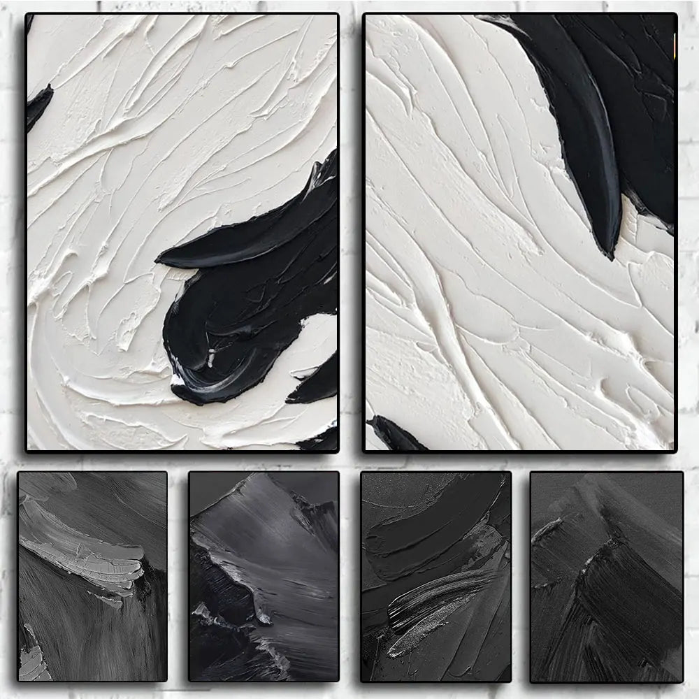 Modern Abstract Black & White Minimalist Wall Art Fine Art Canvas Prints Textural Design Pictures For Modern Loft Apartment Home Office Decor