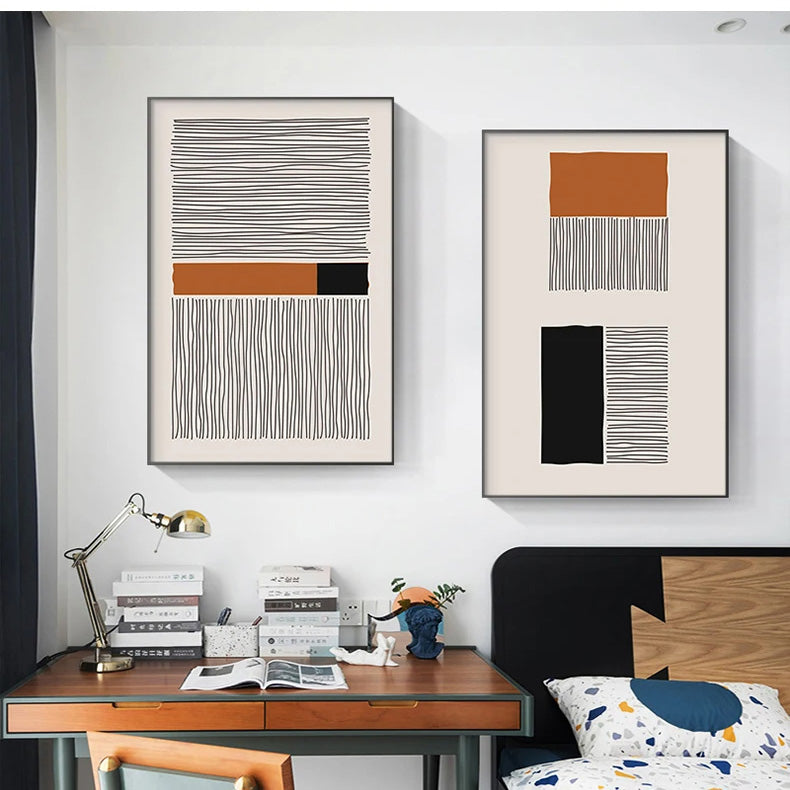 Modern Abstract Block Color Line Art Fine Art Canvas Print Wall Art Pictures For Living Room Dining Room Art For Contemporary Office Interior