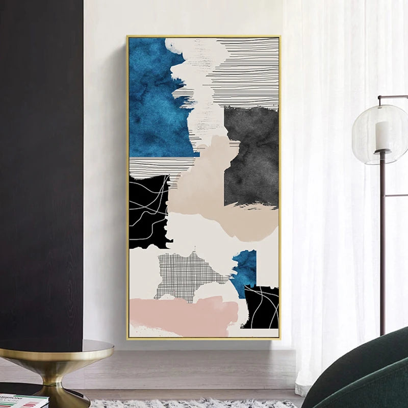 Modern Abstract Blue Grey Pink Canvas Print Artwork Poster Picture For Modern Apartment Living Room Bedroom Foyer Art For Contemporary Interiors