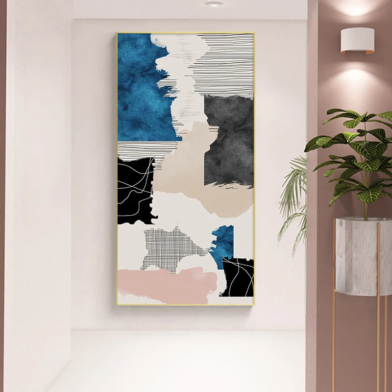 Modern Abstract Blue Grey Pink Canvas Print Artwork Poster Picture For Modern Apartment Living Room Bedroom Foyer Art For Contemporary Interiors