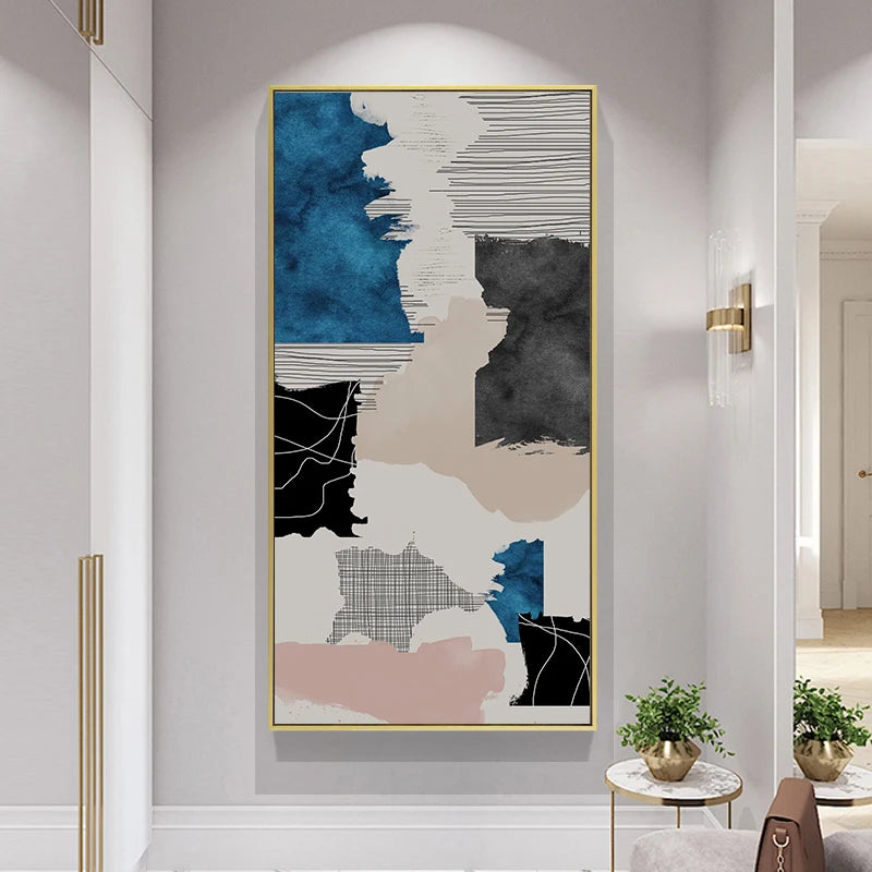 Modern Abstract Blue Grey Pink Canvas Print Artwork Poster Picture For Modern Apartment Living Room Bedroom Foyer Art For Contemporary Interiors