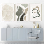 Modern Abstract Botanical Line Art Fine Art Canvas Prints Pastel Green Gray Beige Pictures For Living Room Dining Room Bedroom Art Decor