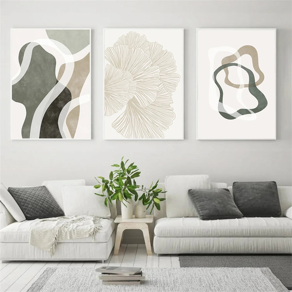 Modern Abstract Botanical Line Art Fine Art Canvas Prints Pastel Green Gray Beige Pictures For Living Room Dining Room Bedroom Art Decor 2025