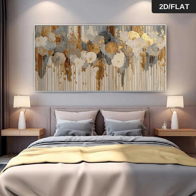 Modern Abstract Botanical Wall Art Fine Art Canvas Print Neutral Golden Tones Artwork for Luxury Dining Room Living Room & Contemporary Home Décor