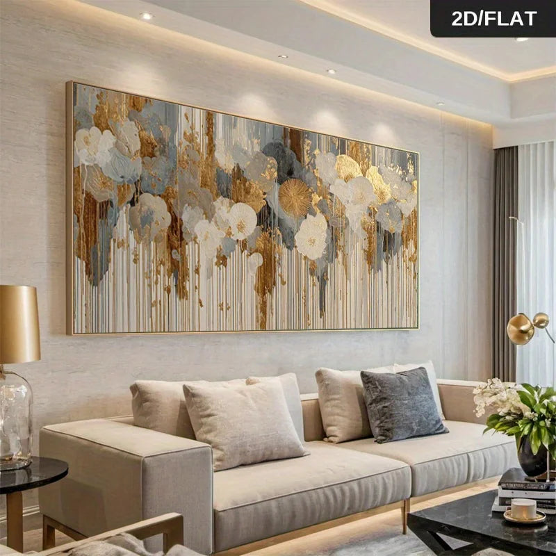 Modern Abstract Botanical Wall Art Fine Art Canvas Print Neutral Golden Tones Artwork for Luxury Dining Room Living Room & Contemporary Home Décor