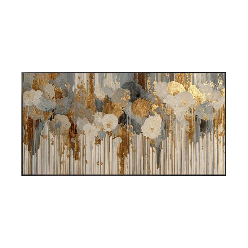 Modern Abstract Botanical Wall Art Fine Art Canvas Print Neutral Golden Tones Artwork for Luxury Dining Room Living Room & Contemporary Home Décor