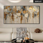 Modern Abstract Botanical Wall Art Fine Art Canvas Print Neutral Golden Tones Artwork for Luxury Dining Room Living Room & Contemporary Home Décor