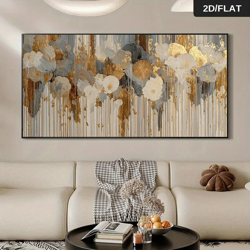 Modern Abstract Botanical Wall Art Fine Art Canvas Print Neutral Golden Tones Artwork for Luxury Dining Room Living Room & Contemporary Home Décor