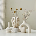 Modern Abstract Ceramic Sculptural Vase Set – Minimalist Off‑White Artistic Vases with Organic Shapes for Contemporary Living Room Décor