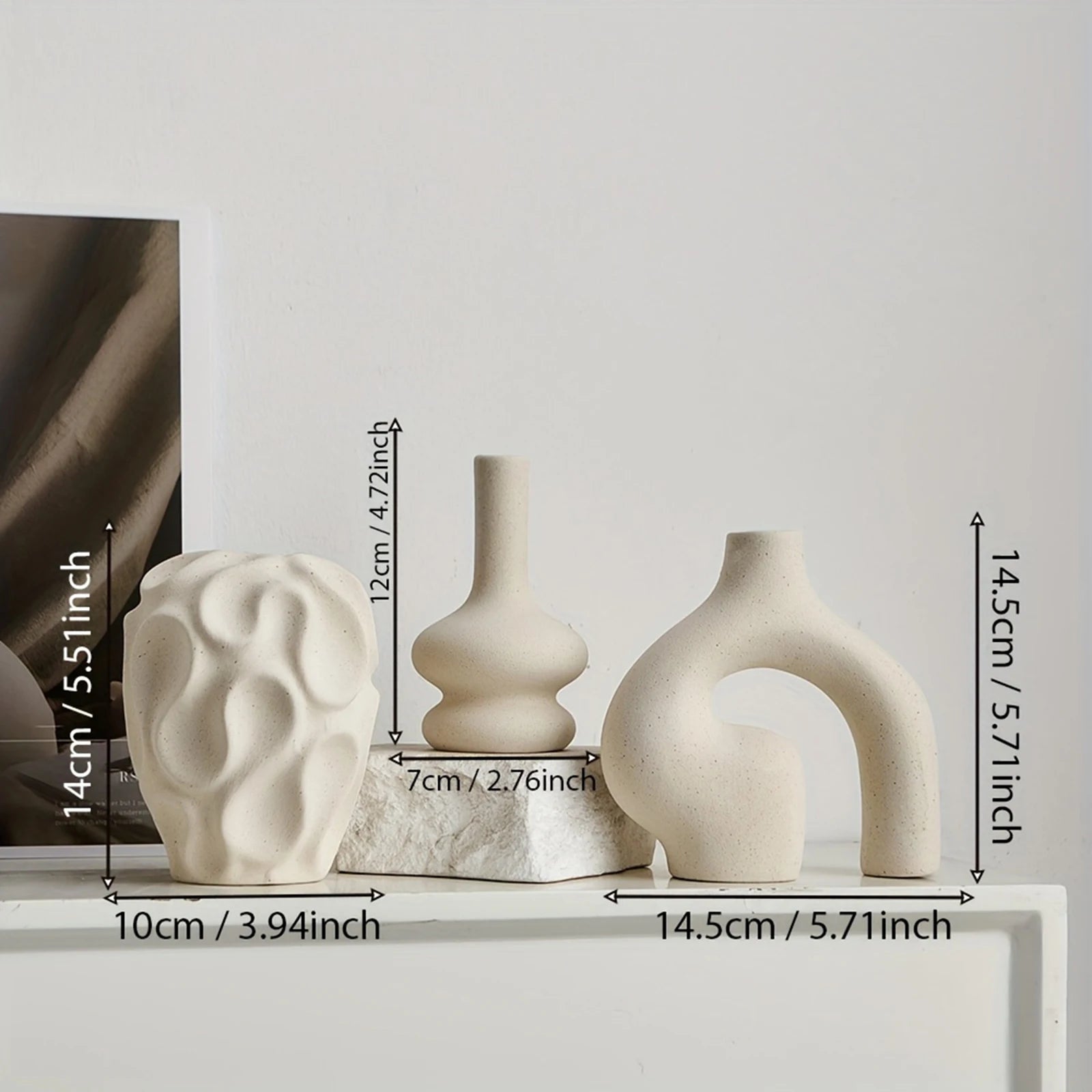 Modern Abstract Ceramic Sculptural Vase Set – Minimalist Off‑White Artistic Vases with Organic Shapes for Contemporary Living Room Décor