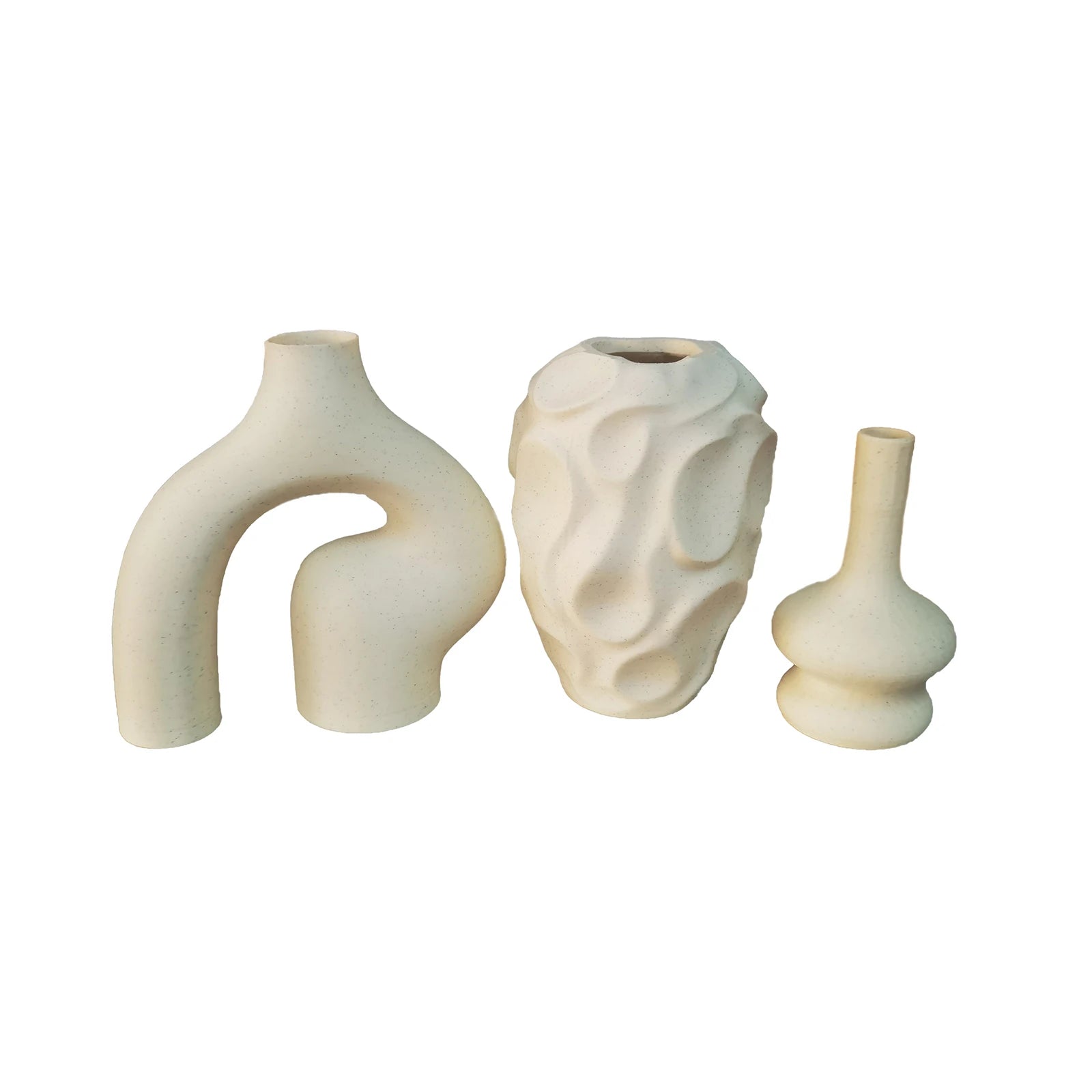 Modern Abstract Ceramic Sculptural Vase Set – Minimalist Off‑White Artistic Vases with Organic Shapes for Contemporary Living Room Décor