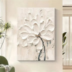 Modern Abstract Creamy White Thick Brush Floral Wall Art Fine Art Canvas Prints Pictures For Living Room Bedroom Art For Contemporary Interiors