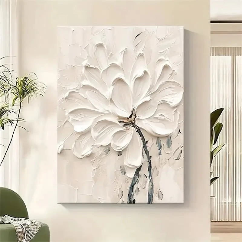 Modern Abstract Creamy White Thick Brush Floral Wall Art Fine Art Canvas Prints Pictures For Living Room Bedroom Art For Contemporary Interiors