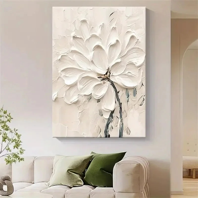 Modern Abstract Creamy White Thick Brush Floral Wall Art Fine Art Canvas Prints Pictures For Living Room Bedroom Art For Contemporary Interiors