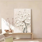 Modern Abstract Creamy White Thick Brush Floral Wall Art Fine Art Canvas Prints Pictures For Living Room Bedroom Art For Contemporary Interiors