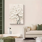 Modern Abstract Creamy White Thick Brush Floral Wall Art Fine Art Canvas Prints Pictures For Living Room Bedroom Art For Contemporary Interiors