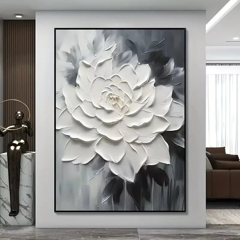 Modern Abstract Creamy White Thick Brush Floral Wall Art Fine Art Canvas Prints Pictures For Living Room Bedroom Art For Contemporary Interiors