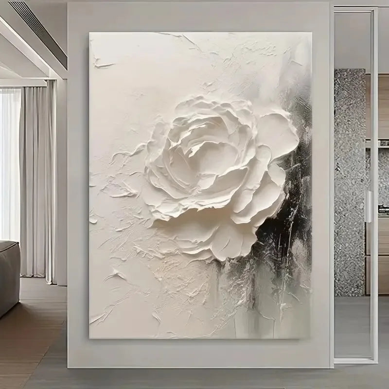 Modern Abstract Creamy White Thick Brush Floral Wall Art Fine Art Canvas Prints Pictures For Living Room Bedroom Art For Contemporary Interiors