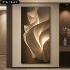 Modern Abstract Curved Layered Wall Art Fine Art Canvas Print with Soft Warm Glow For Minimalist Neutral Contemporary Home Decor