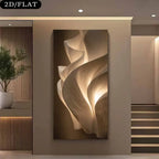 Decorative wall art with wavy design in a modern interior setting