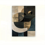 Abstract geometric art piece with circular and square shapes on a white background