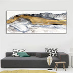 Living room with a large abstract painting above a gray sofa.