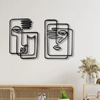 Modern Abstract Face Art Black Metal Wall Art 3d Wrought Iron Crafted Decorative Plaques For Living Room Dining Room Bedroom Art Decor