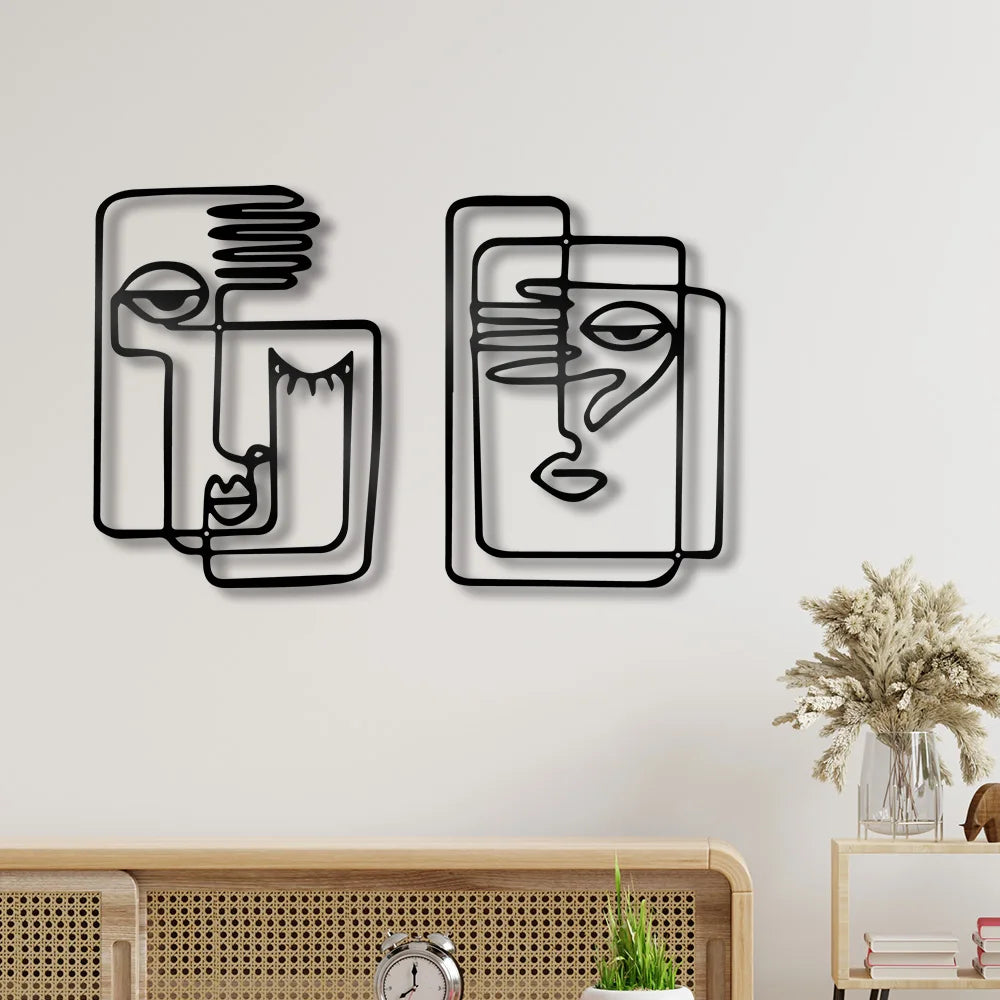 Modern Abstract Face Art Black Metal Wall Art 3d Wrought Iron Crafted Decorative Plaques For Living Room Dining Room Bedroom Art Decor