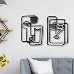 Modern Abstract Face Art Black Metal Wall Art 3d Wrought Iron Crafted Decorative Plaques For Living Room Dining Room Bedroom Art Decor