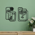 Modern Abstract Face Art Black Metal Wall Art 3d Wrought Iron Crafted Decorative Plaques For Living Room Dining Room Bedroom Art Decor