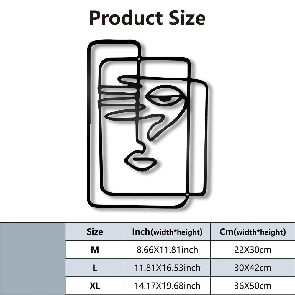 Modern Abstract Face Art Black Metal Wall Art 3d Wrought Iron Crafted Decorative Plaques For Living Room Dining Room Bedroom Art Decor