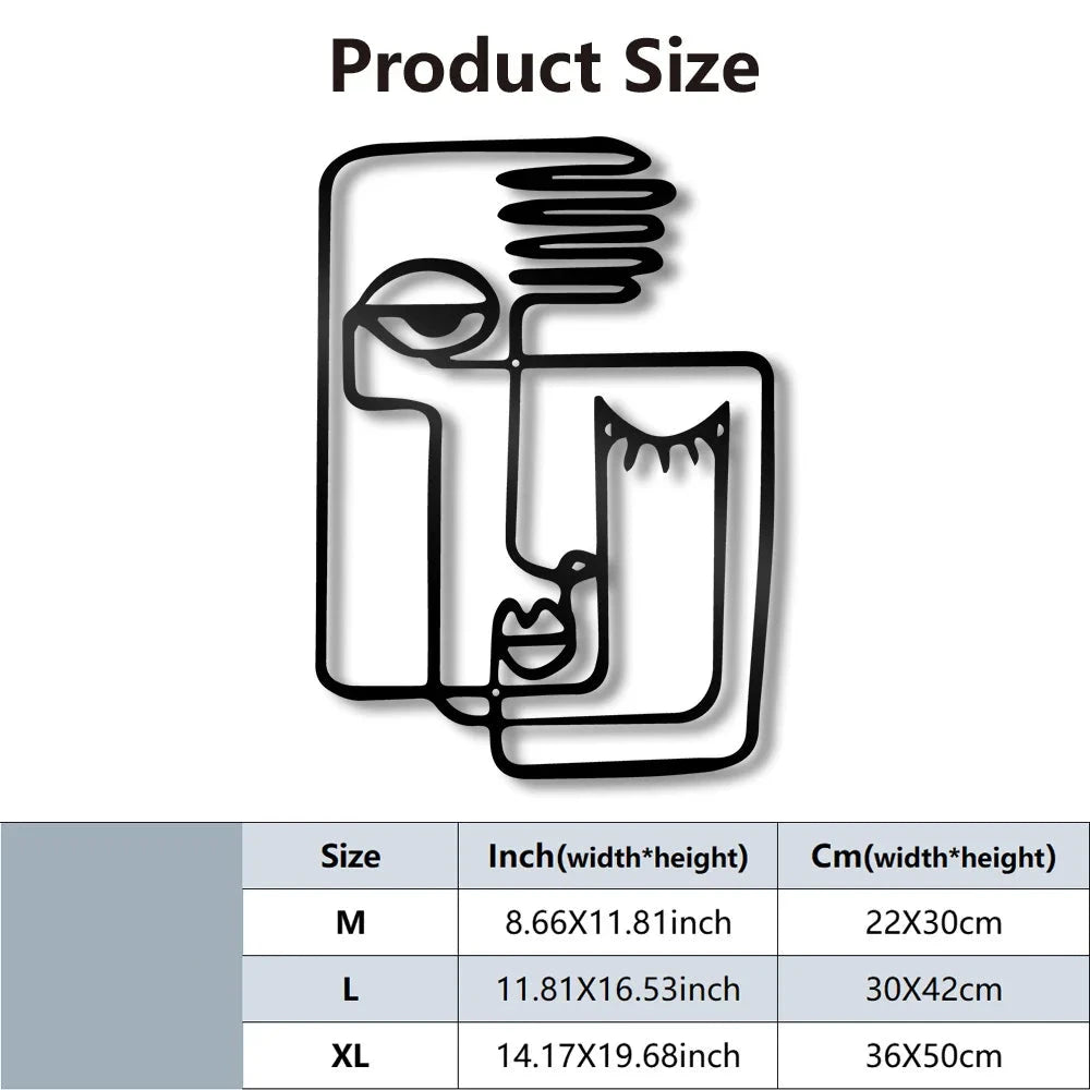 Modern Abstract Face Art Black Metal Wall Art 3d Wrought Iron Crafted Decorative Plaques For Living Room Dining Room Bedroom Art Decor