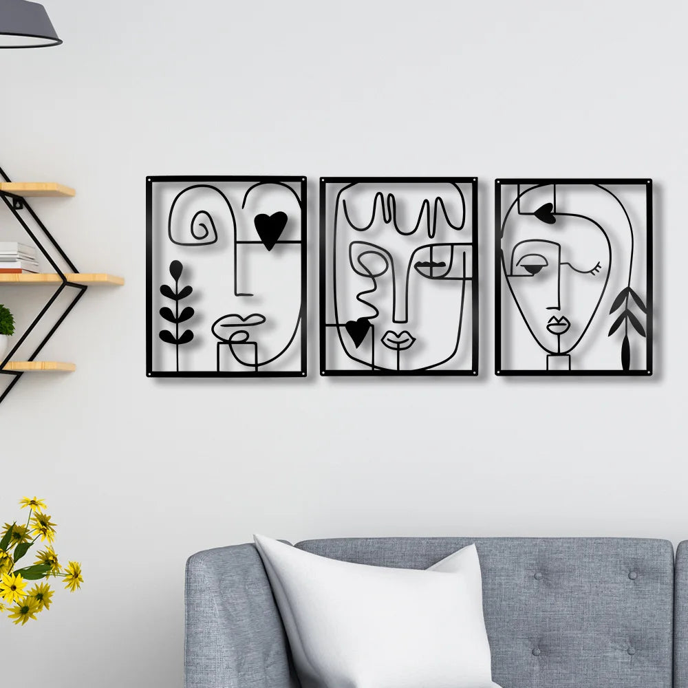 Modern Abstract Faces Line Art Metal Wall Art 3d Iron Crafted Decorative Wall Plaques For Bedroom Living Room Creative Home Decor