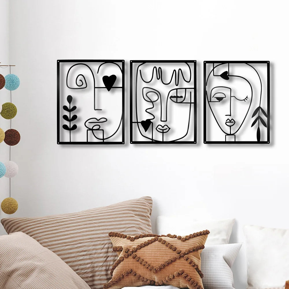 Modern Abstract Faces Line Art Metal Wall Art 3d Iron Crafted Decorative Wall Plaques For Bedroom Living Room Creative Home Decor