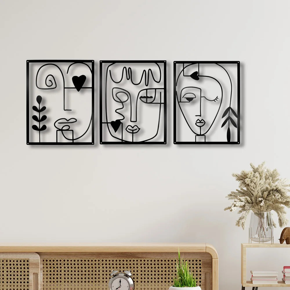 Modern Abstract Faces Line Art Metal Wall Art 3d Iron Crafted Decorative Wall Plaques For Bedroom Living Room Creative Home Decor