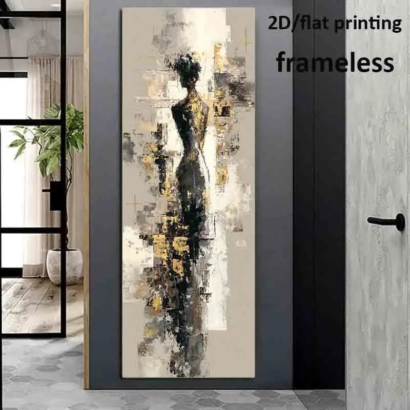 Modern Abstract Female Figure Art Wall Art Fine Art Canvas Print Beige Golden Grey Minimalist Design – Large Unframed Canvas Print for Contemporary Hallway & Neutral Home Décor