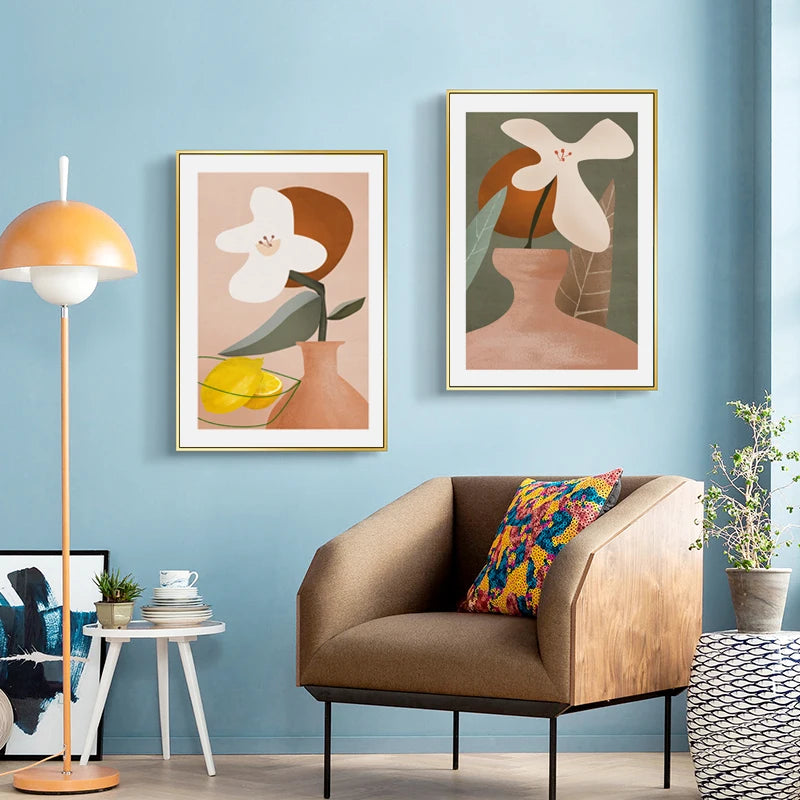 Modern Abstract Floral Vase Still Life Wall Art Fine Art Canvas Prints Colorful Pictures For Living Room Dining Room Kitchen Art Decor