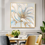 Modern Abstract Floral Wall Art Fine Art Canvas Prints Square Format White Golden Flower Pictures For Living Room Bedroom Art Decor