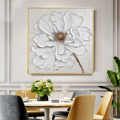 Modern Abstract Floral Wall Art Fine Art Canvas Prints Square Format White Golden Flower Pictures For Living Room Bedroom Art Decor