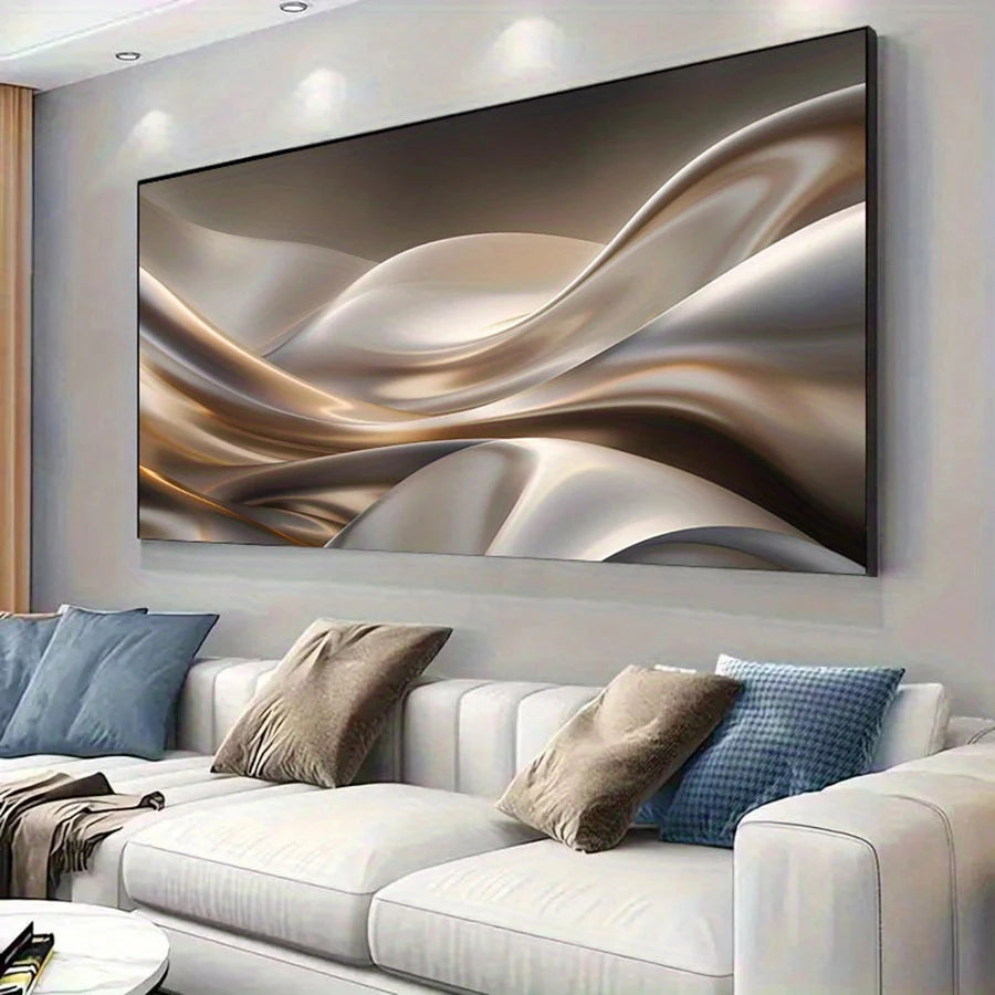 Abstract wall art above a sofa in a living room