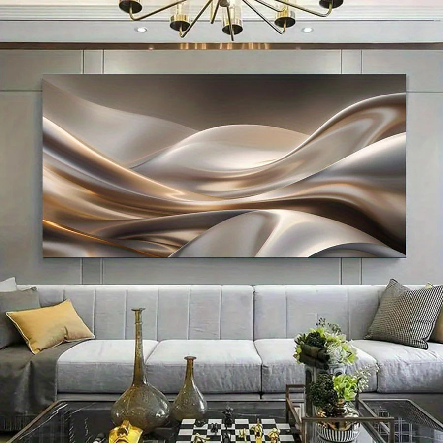 Abstract wall art above a sofa in a living room